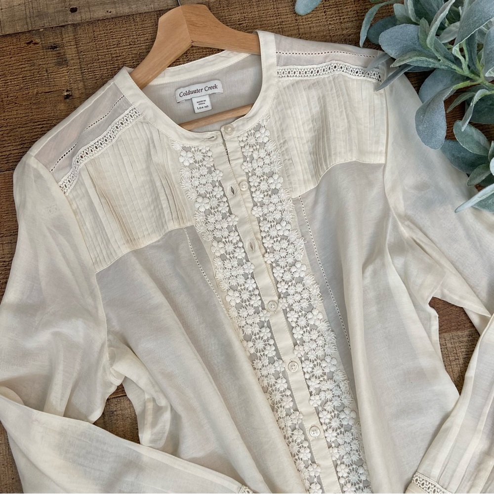 Cream Cotton-Silk Button Down by COLDWATER CREEK - Picture 2 of 11